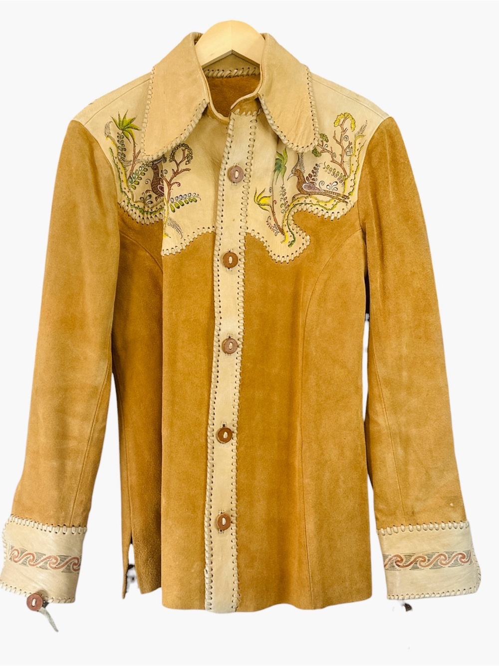 70s CHAR suede jacket, vintage 1970s Hand Painted jacket men or women Size M